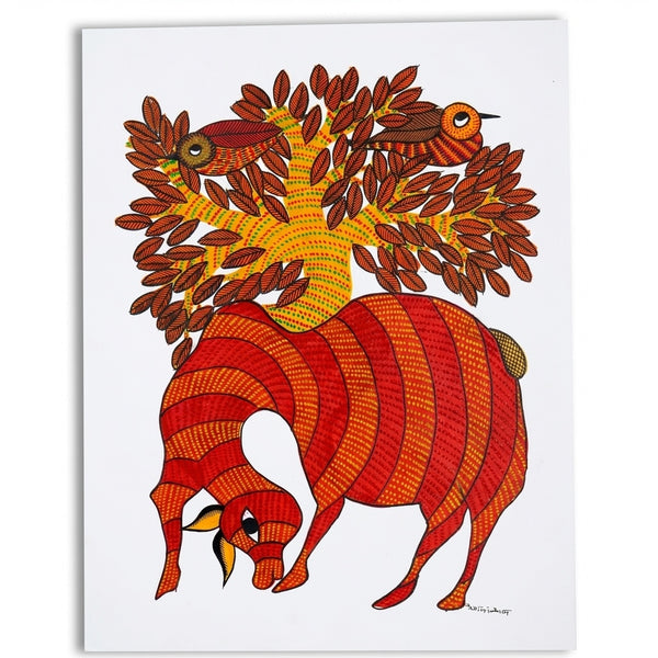 Camel and Tree – Gond Paper Painting