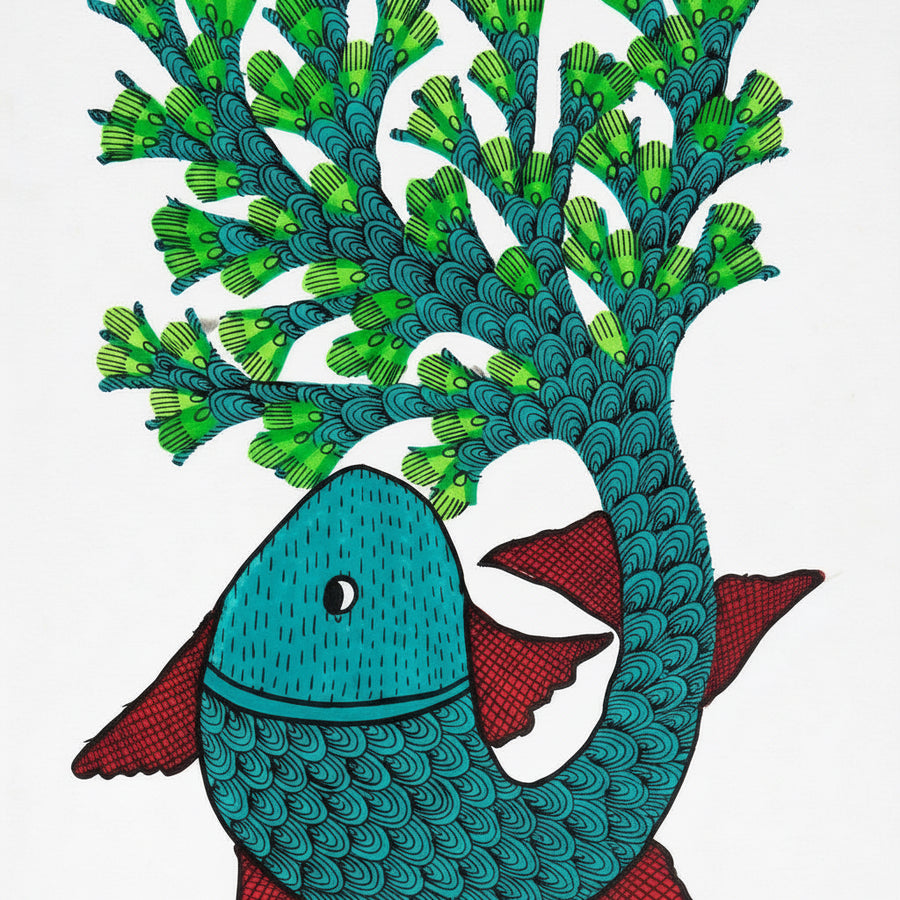 Growing Fish – Gond Paper Painting