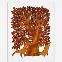 Two Birds Gathering – Gond Paper Painting