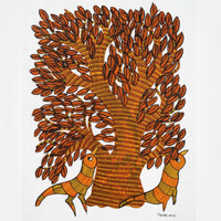 Two Birds Gathering – Gond Paper Painting