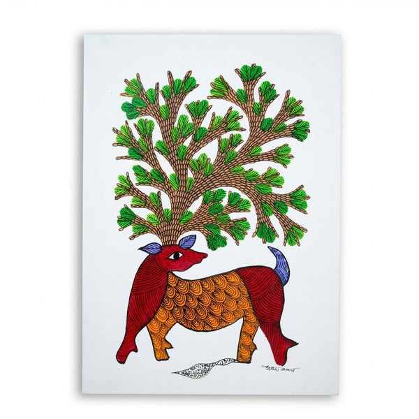 The Deer Horn Tree – Gond Paper Painting