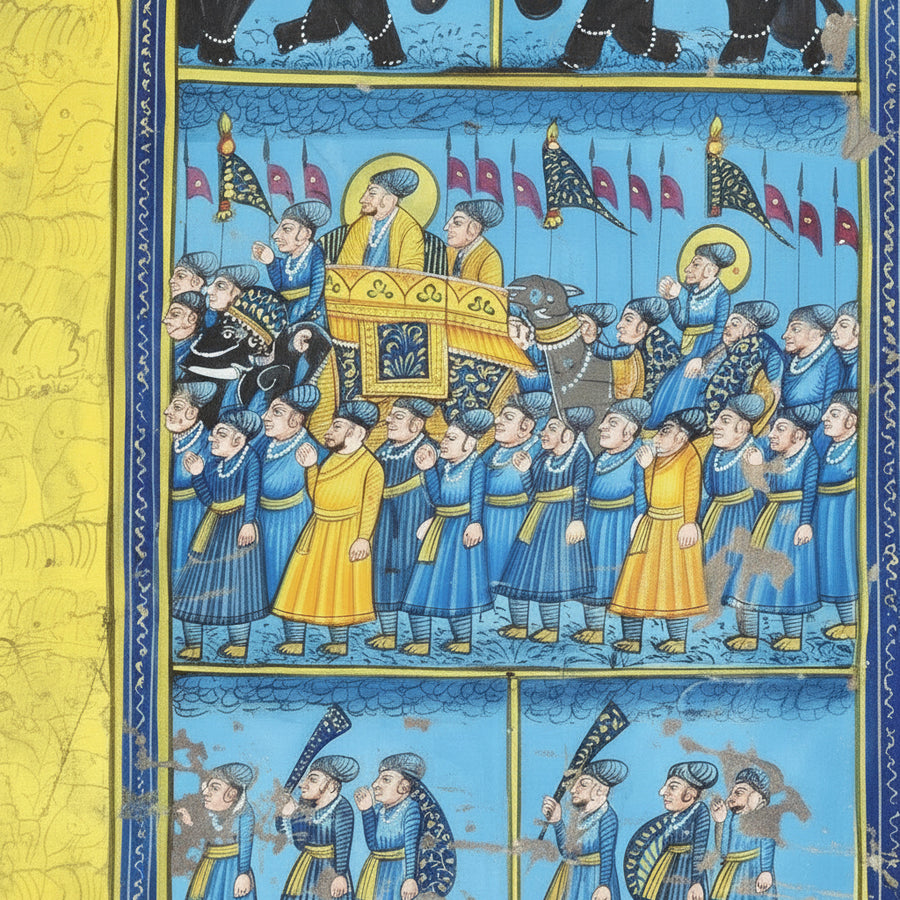 Royal Procession on Elephants – Rajasthani Miniature Painting