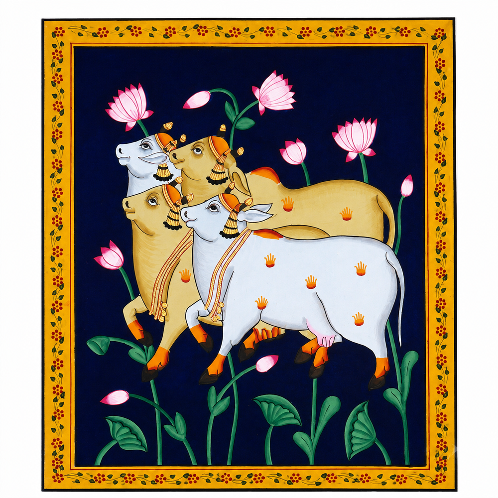 Sacred Kamdhenu Quartet – Pichwai Painting