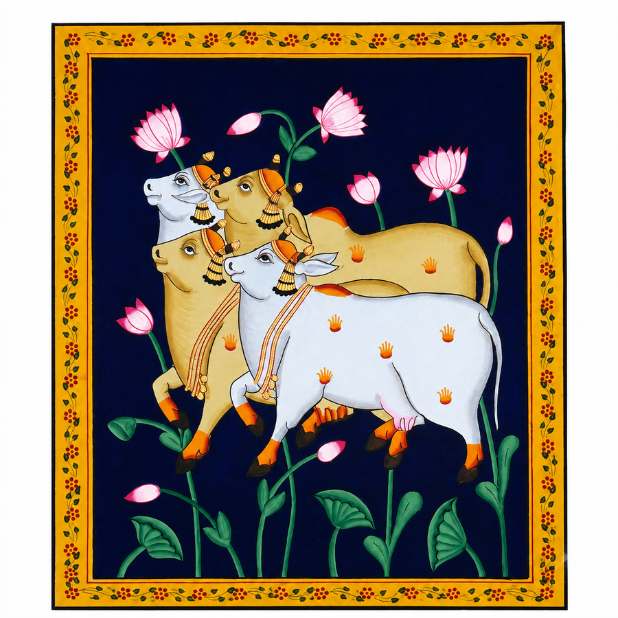 Sacred Kamdhenu Quartet – Pichwai Painting