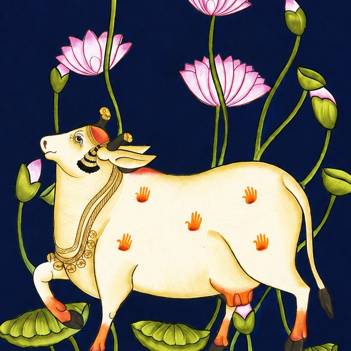Kamdhenu Among Lotus – Pichwai Painting