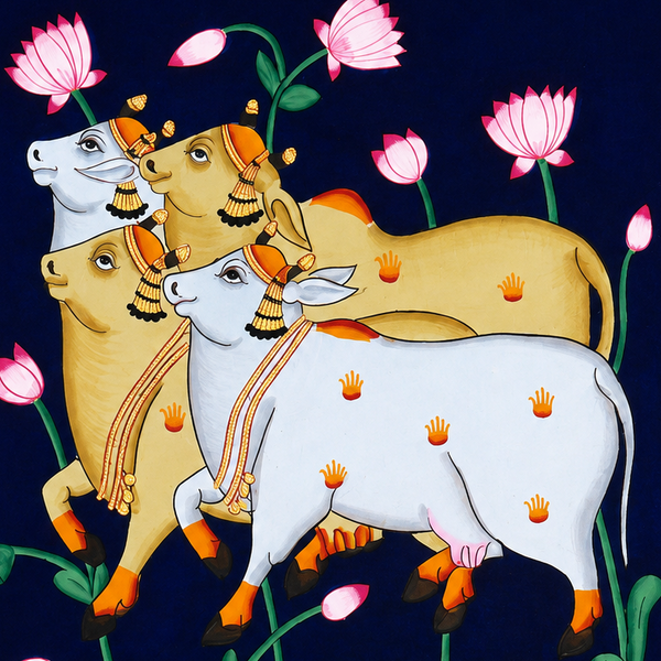 Sacred Kamdhenu Quartet – Pichwai Painting