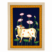 Divine Kamdhenu in Lotus Grace – Pichwai Painting