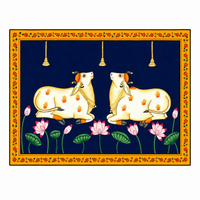 Kamdhenu, Lotus & Bells – Pichwai Painting