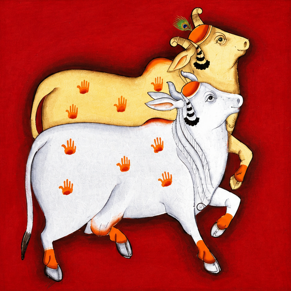 Sacred Cow Pair – Pichwai Painting