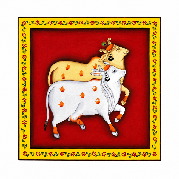 Sacred Cow Pair – Pichwai Painting