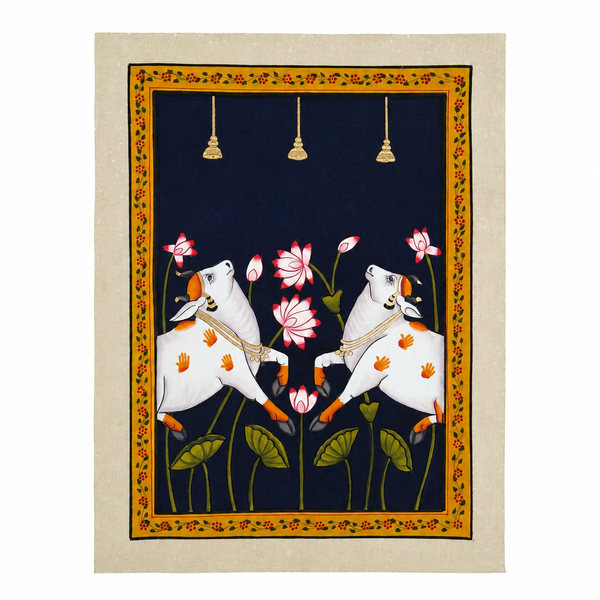 Sacred Pair of Kamdhenu – Pichwai Painting