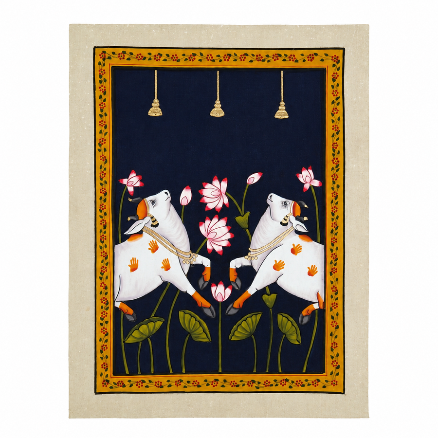 Sacred Pair of Kamdhenu – Pichwai Painting