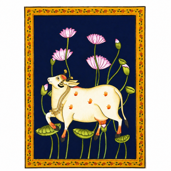 Kamdhenu Among Lotus – Pichwai Painting