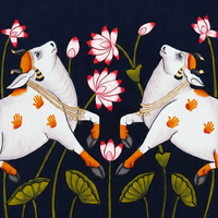 Sacred Pair of Kamdhenu – Pichwai Painting