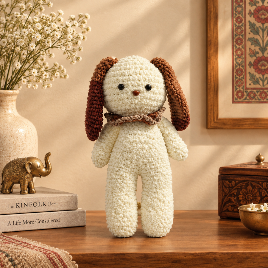 Crochet Snowy Bunny – Brown Ears Handmade Art