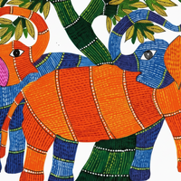 Elephant Pair and Tree – Gond Paper Painting