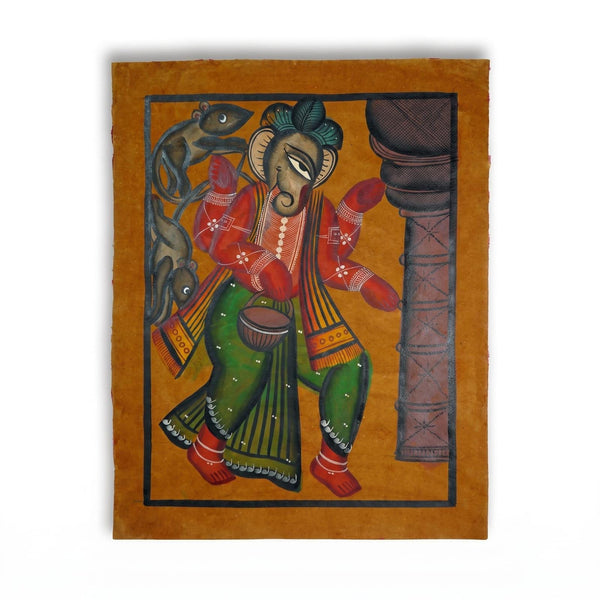 Lord Ganesha with His Divine Companions – Kalighat Painting