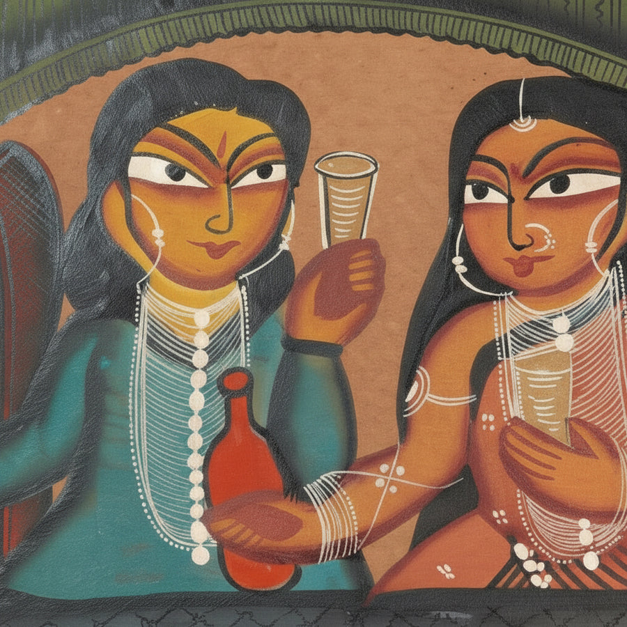The Aristocratic Bengali Babu and Bibi – Kalighat Painting