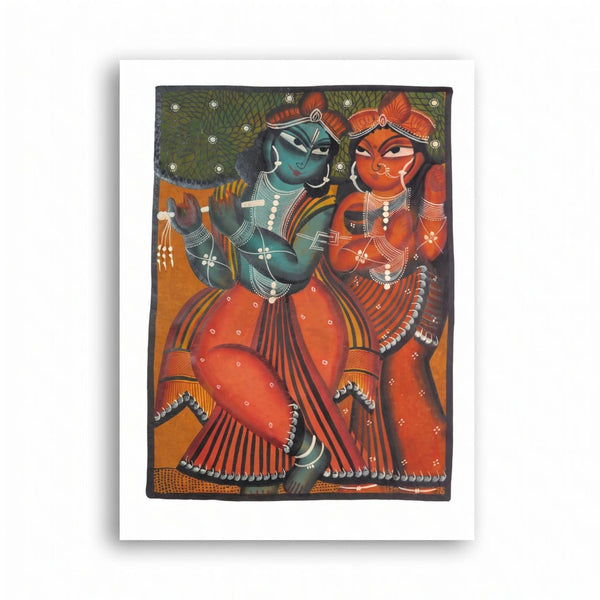 Beloved Radha and Krishna – Kalighat Painting