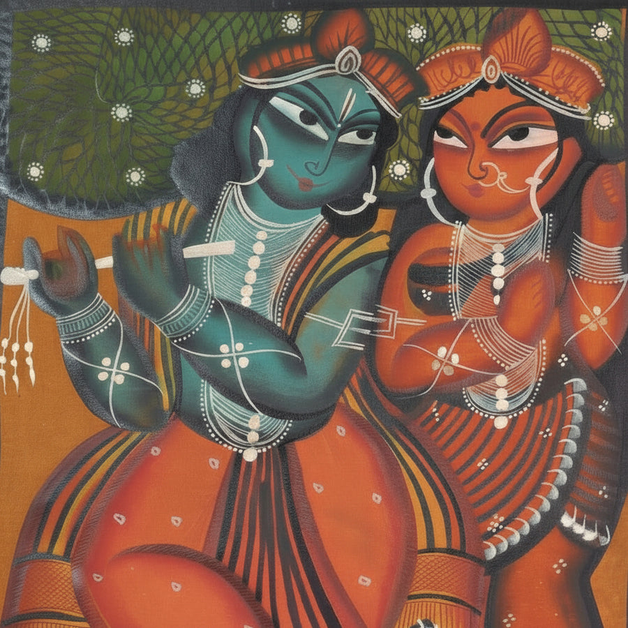 Beloved Radha and Krishna – Kalighat Painting