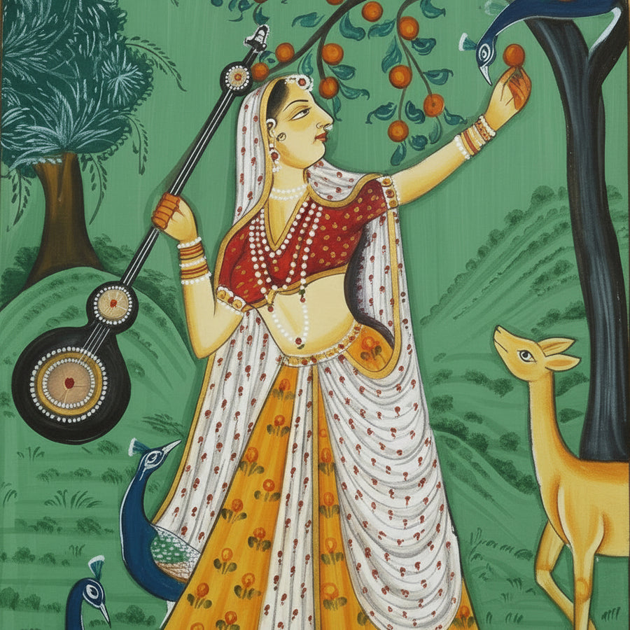 Melody Beneath the Fruitful Tree – Rajasthani Miniature Painting