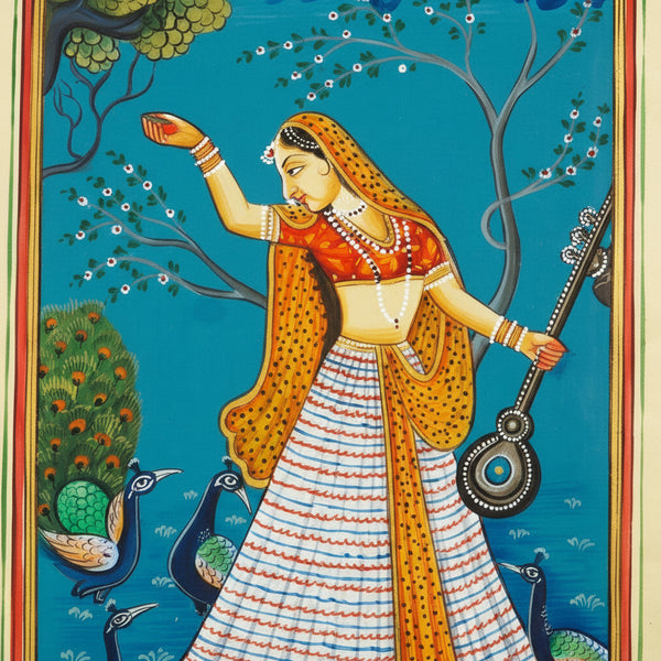 Melody Among the Peacocks – Rajasthani Miniature Painting