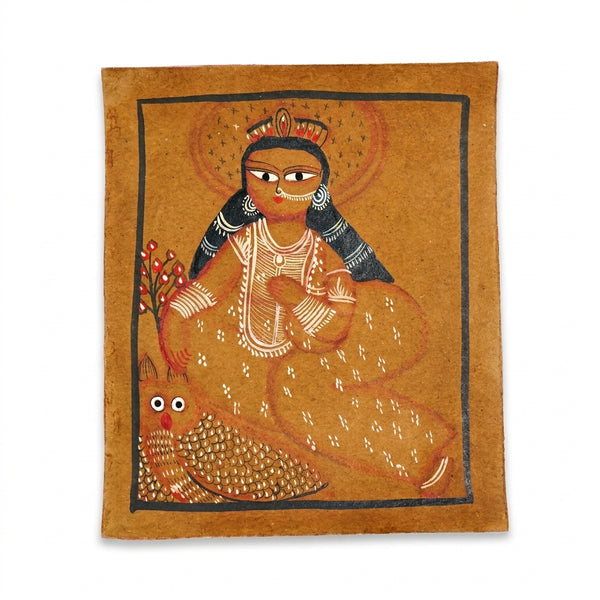 Goddess Lakshmi with Her Sacred Owl – Kalighat Painting