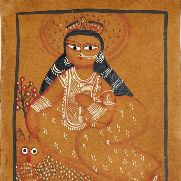 Goddess Lakshmi with Her Sacred Owl – Kalighat Painting