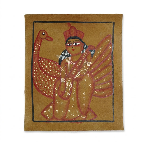 Goddess Saraswati in Divine Grace – Kalighat Painting