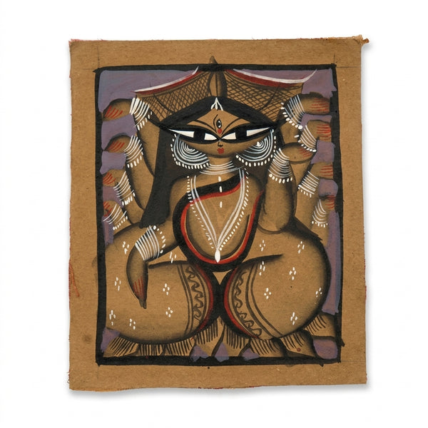 Maa Lakshmi in Lotus Grace – Kalighat Painting
