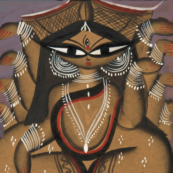 Maa Lakshmi in Lotus Grace – Kalighat Painting