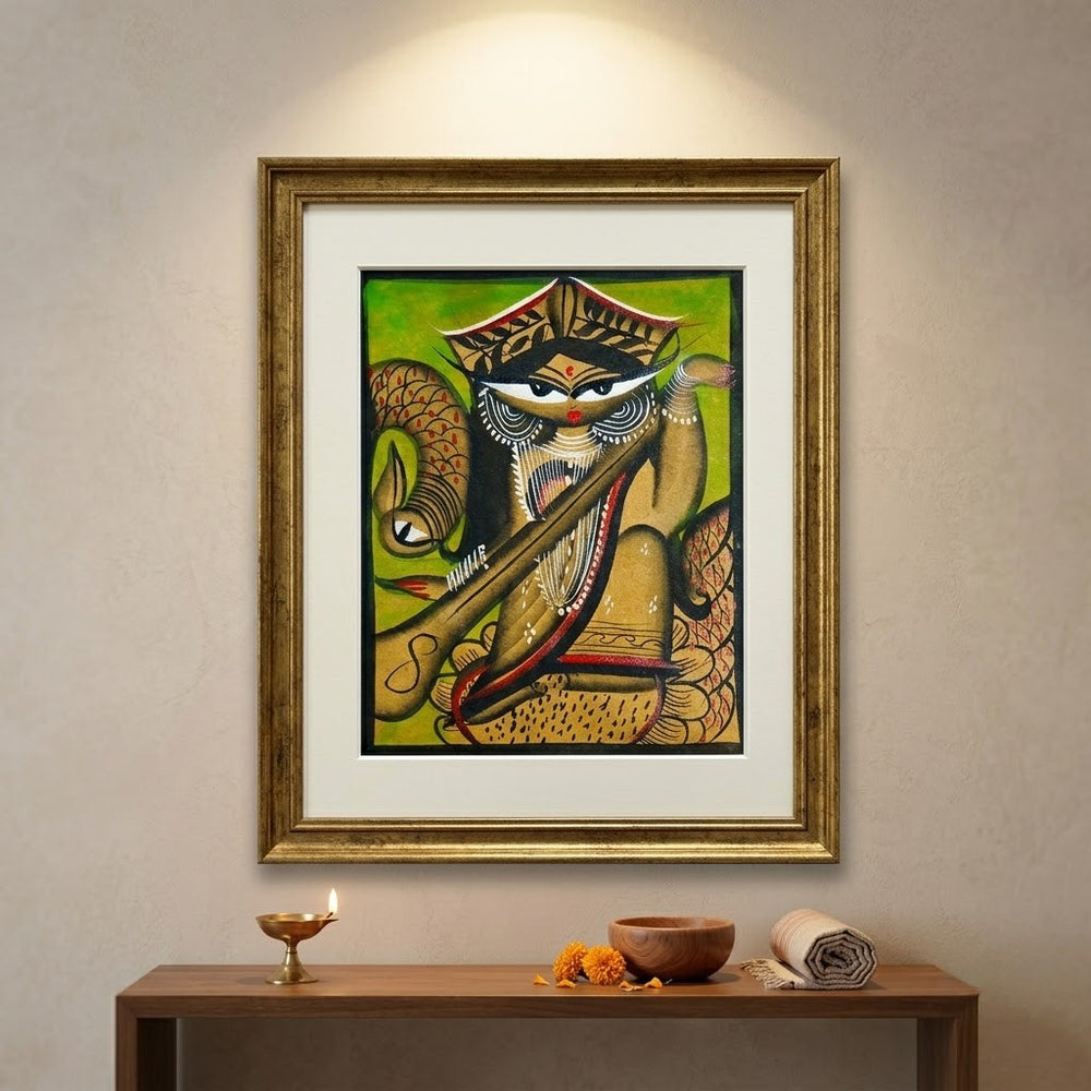 Divine Wisdom of Maa Saraswati – Kalighat Painting