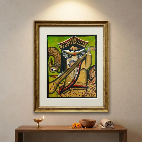 Divine Wisdom of Maa Saraswati – Kalighat Painting
