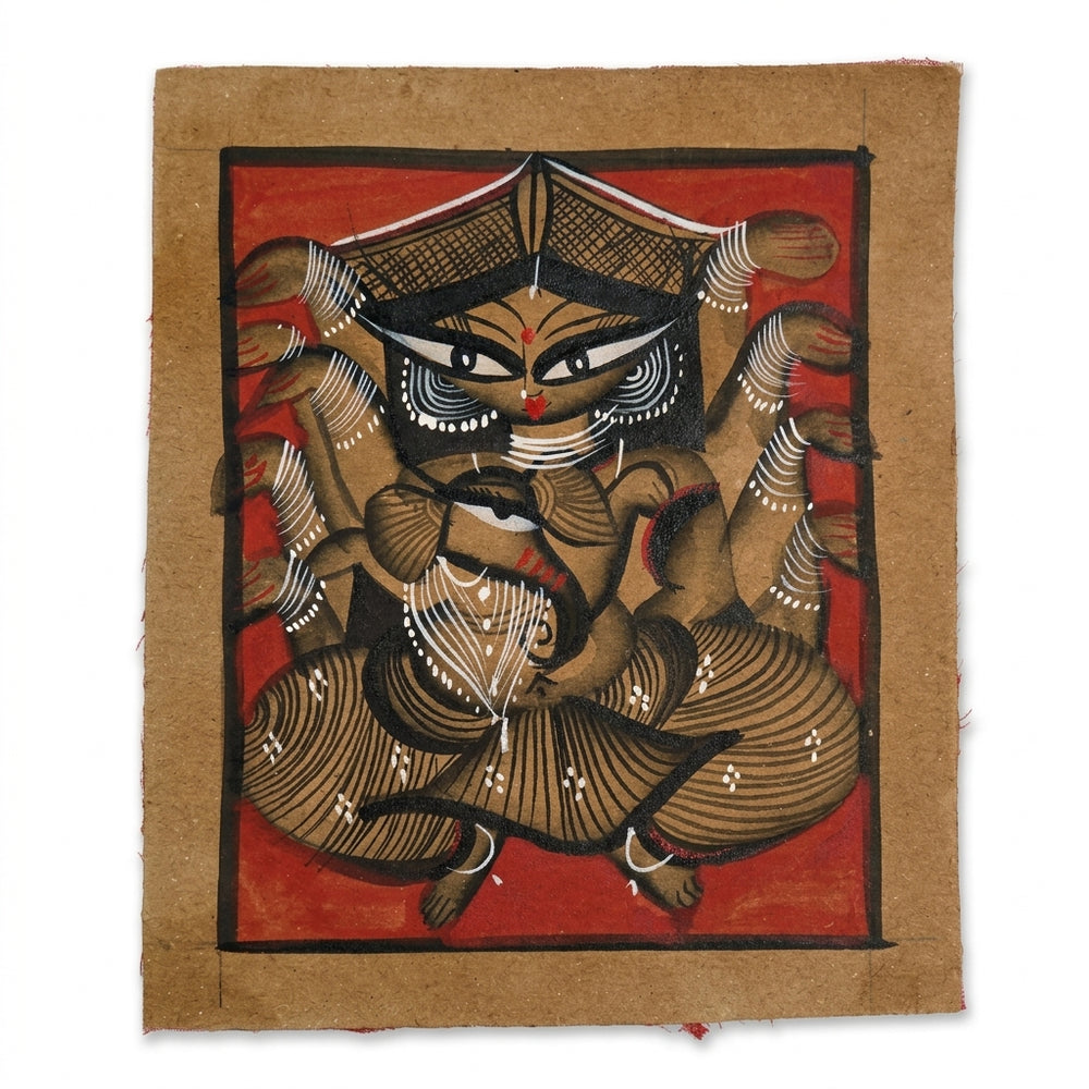 Maa Durga with Lord Ganesha – Kalighat Painting