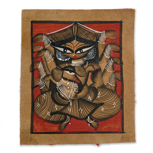 Maa Durga with Lord Ganesha – Kalighat Painting