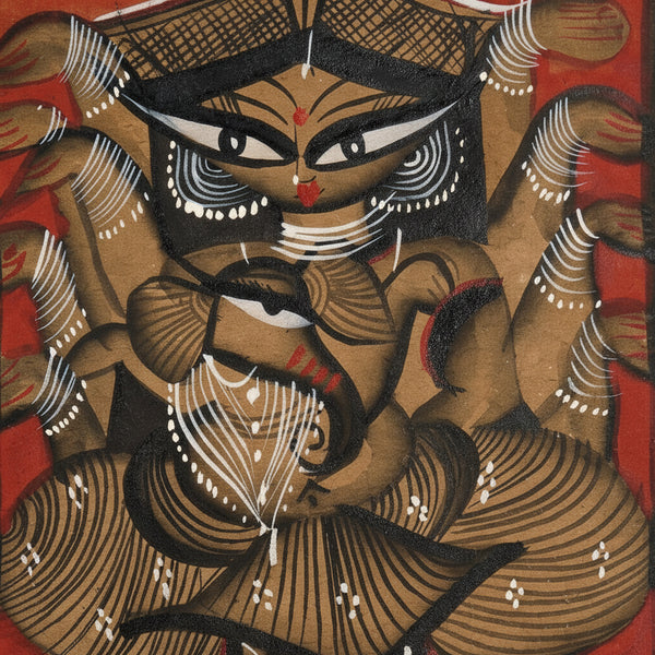 Maa Durga with Lord Ganesha – Kalighat Painting