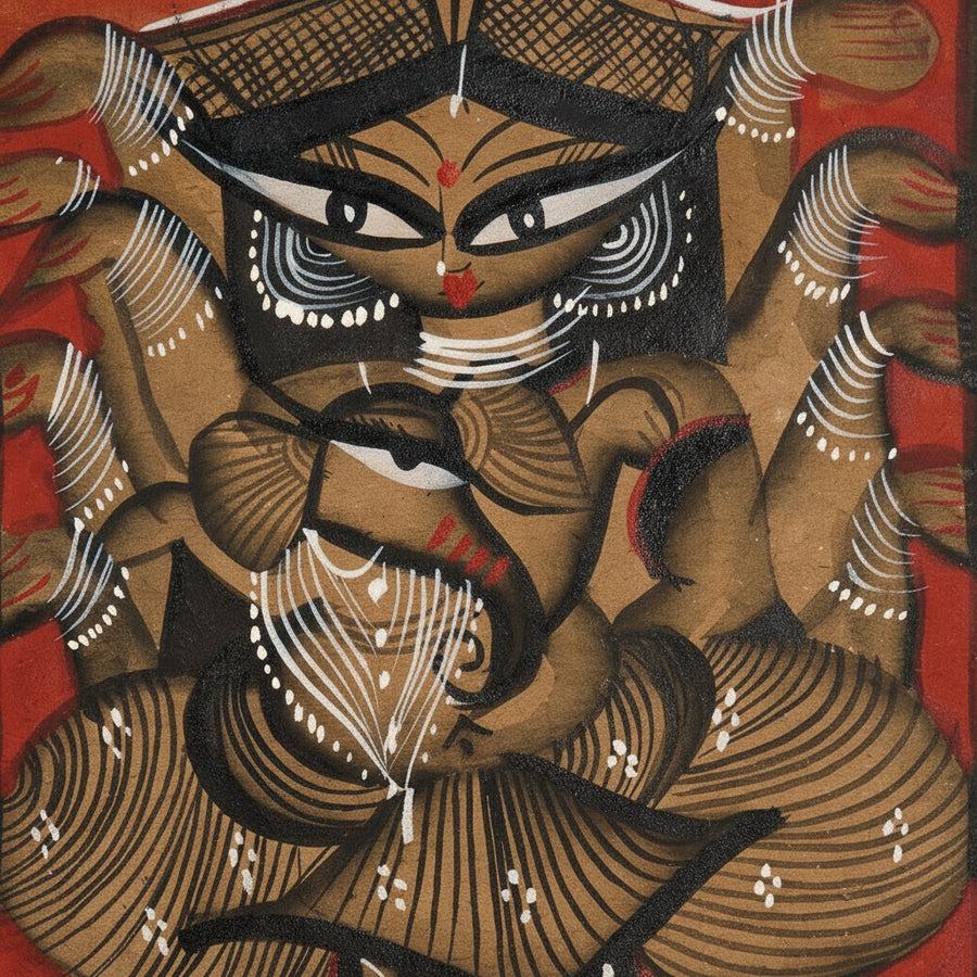 Maa Durga with Lord Ganesha – Kalighat Painting