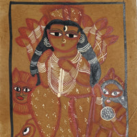 Maa Durga on the Sacred Lion – Kalighat Painting