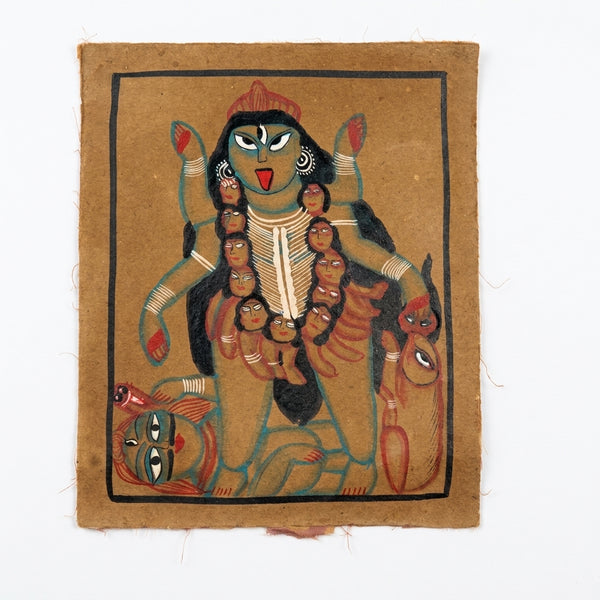 Maa Kali with Lord Shiva – Kalighat Painting