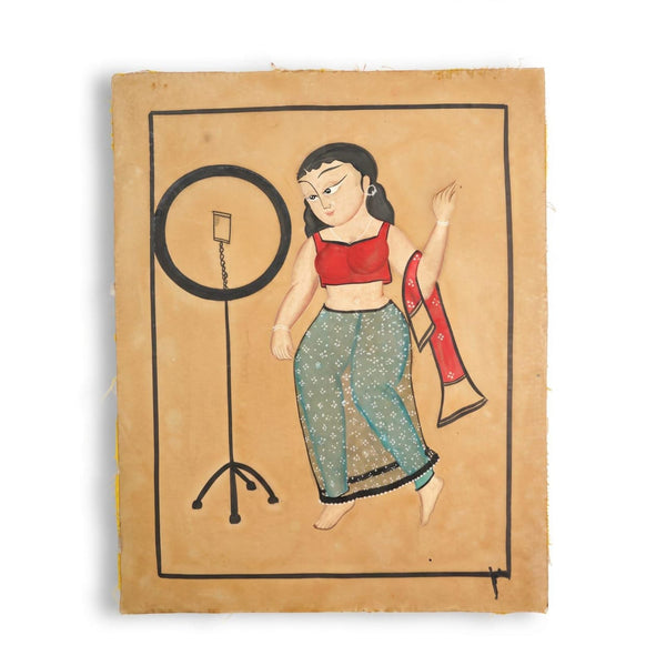 The Elegant Bibi with Mirror – Kalighat Painting