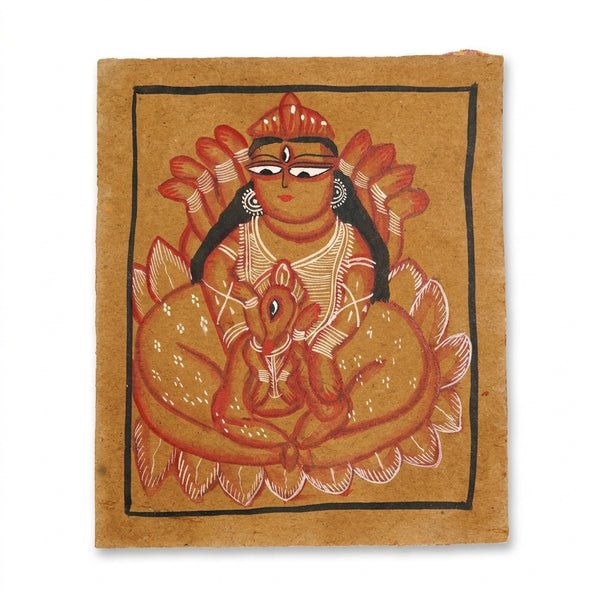 Maa Lakshmi with Lord Ganesha – Kalighat Painting