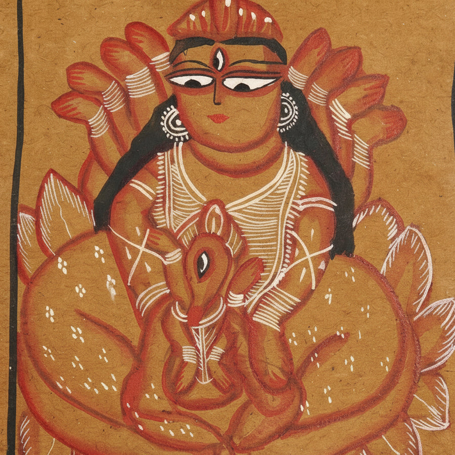 Maa Lakshmi with Lord Ganesha – Kalighat Painting