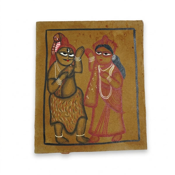 The Divine Union of Shiva and Parvati – Kalighat Painting