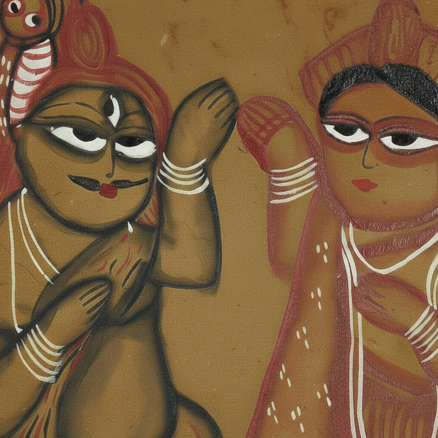 The Divine Union of Shiva and Parvati – Kalighat Painting