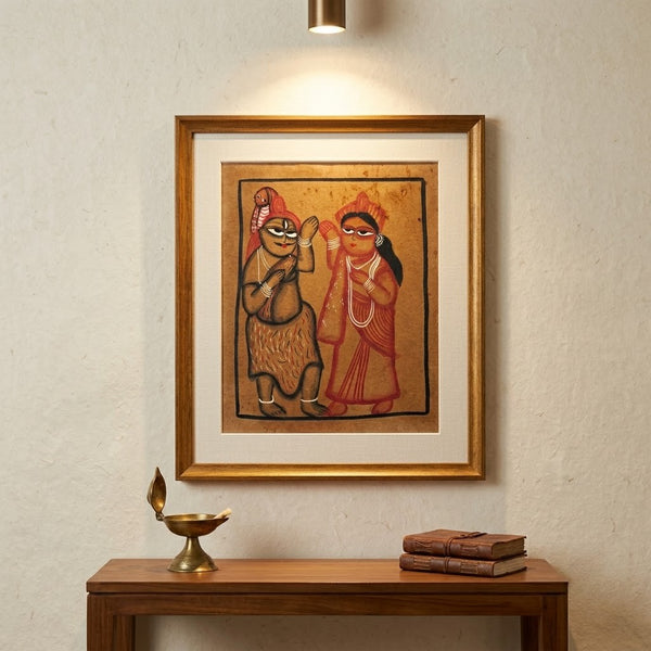 The Divine Union of Shiva and Parvati – Kalighat Painting