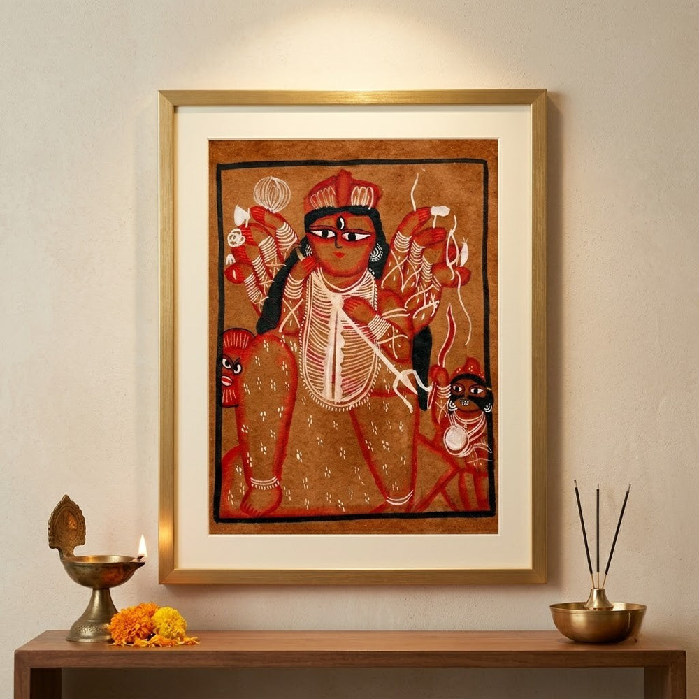 Mahishasura Mardini: The Divine Victory – Kalighat Painting