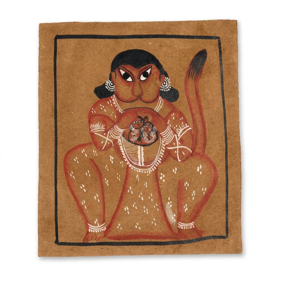 Hanuman's Eternal Devotion – Kalighat Painting
