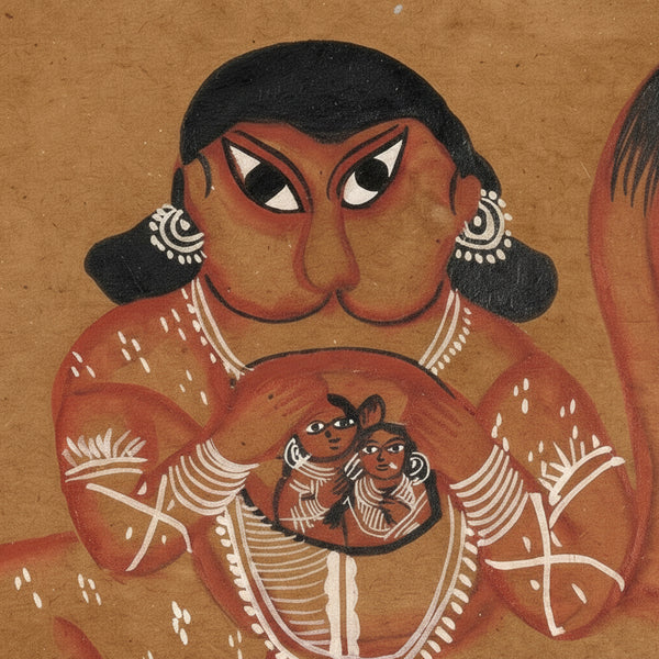 Hanuman's Eternal Devotion – Kalighat Painting