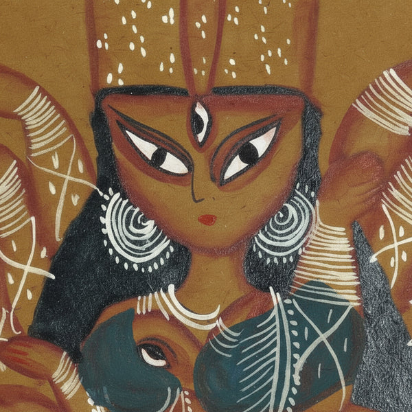 Maa Parvati with Lord Ganesha – Kalighat Painting