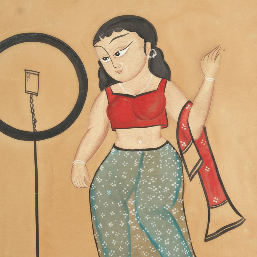 The Elegant Bibi with Mirror – Kalighat Painting